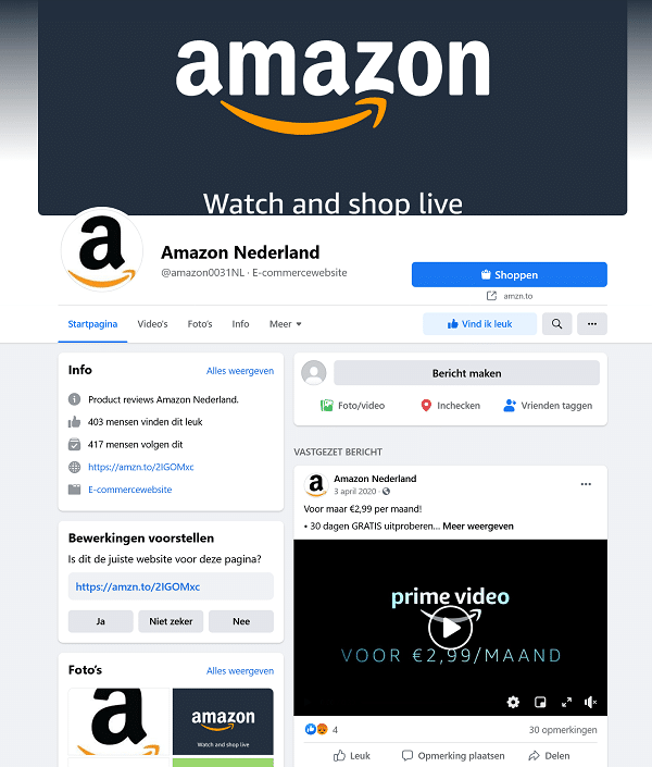 Facebook account van Amazon