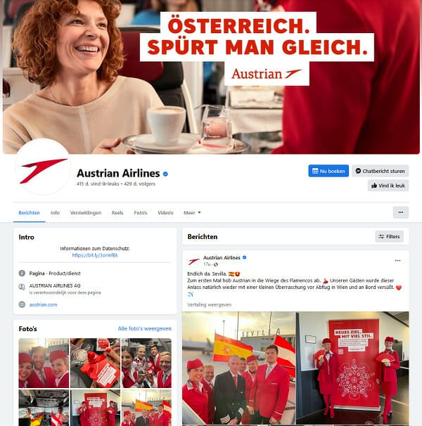 Austrian Airlines facebook