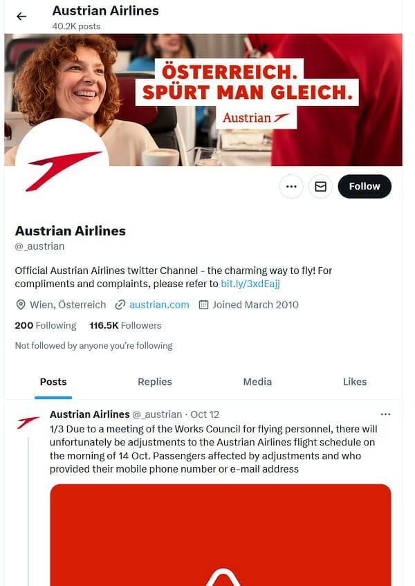 Austrian Airlines twitter